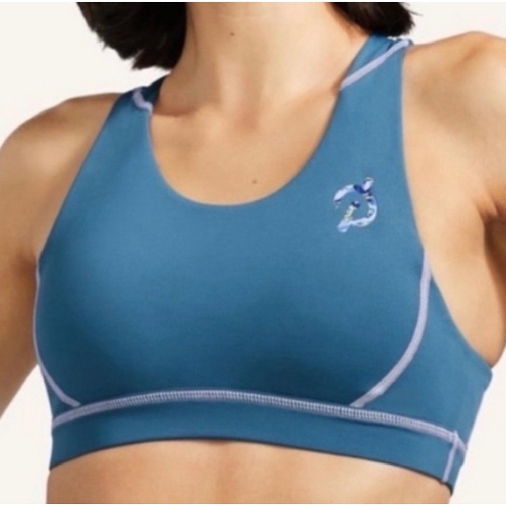 Peloton Women S Blue Strappy Cross Back Sports Bra Contrast Stitch Gym Workout